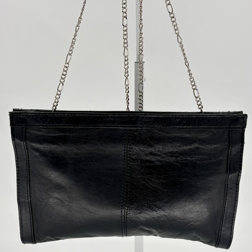 Vintage Deep Navy Blue Leather Convertible Clutch Shoulder Bag with Chain